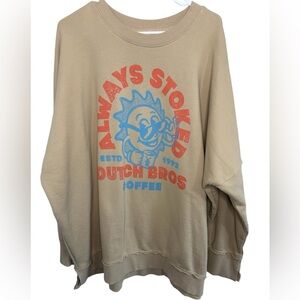 Dutch Bros LARGE Oversized Tan Light Sweatshirt “Always Stoked” Blue + Ora…